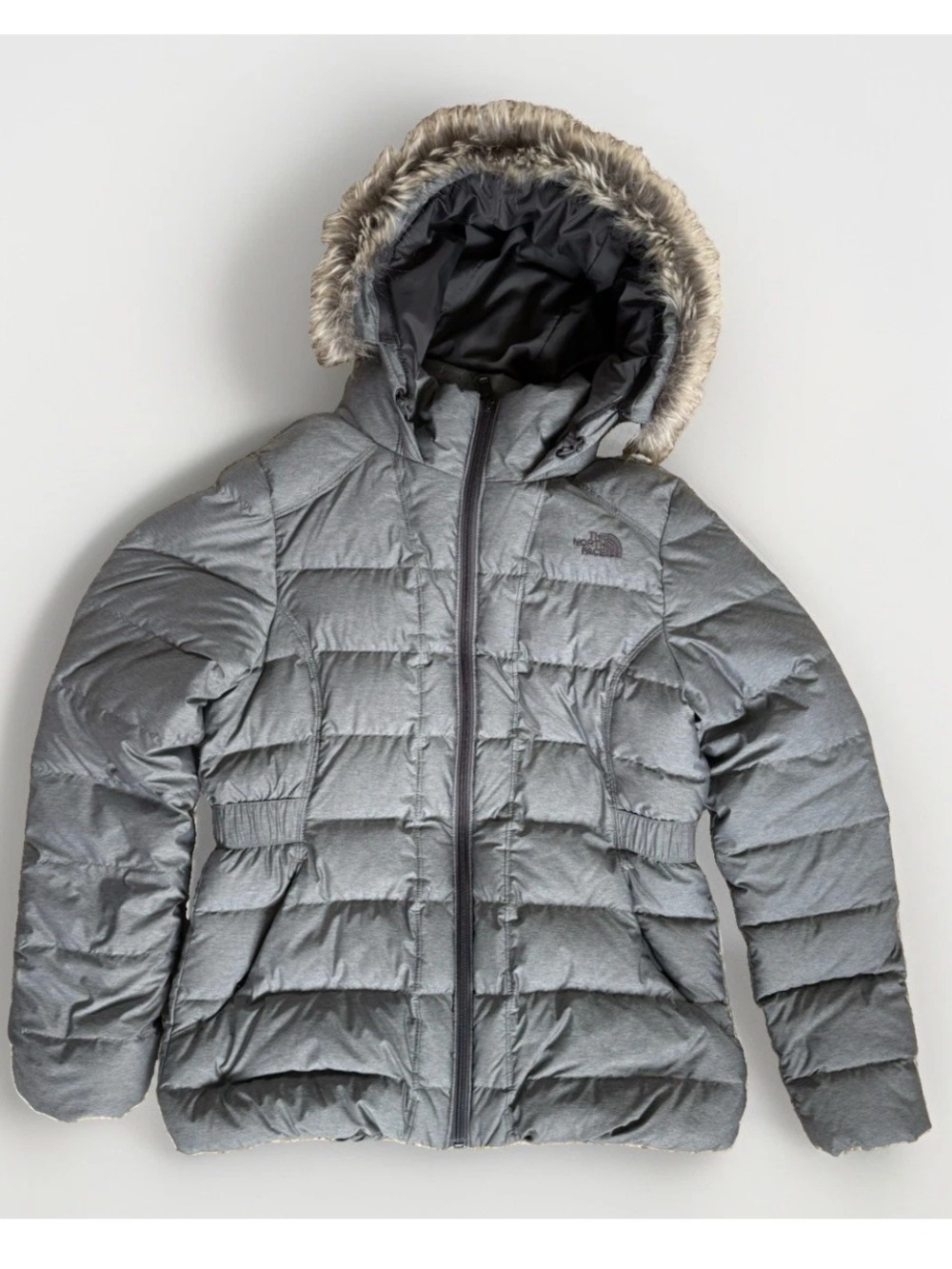 The North Face Gotham II Puffer Jacket Womens Medium Gray 550 Down Faux Fur Hood